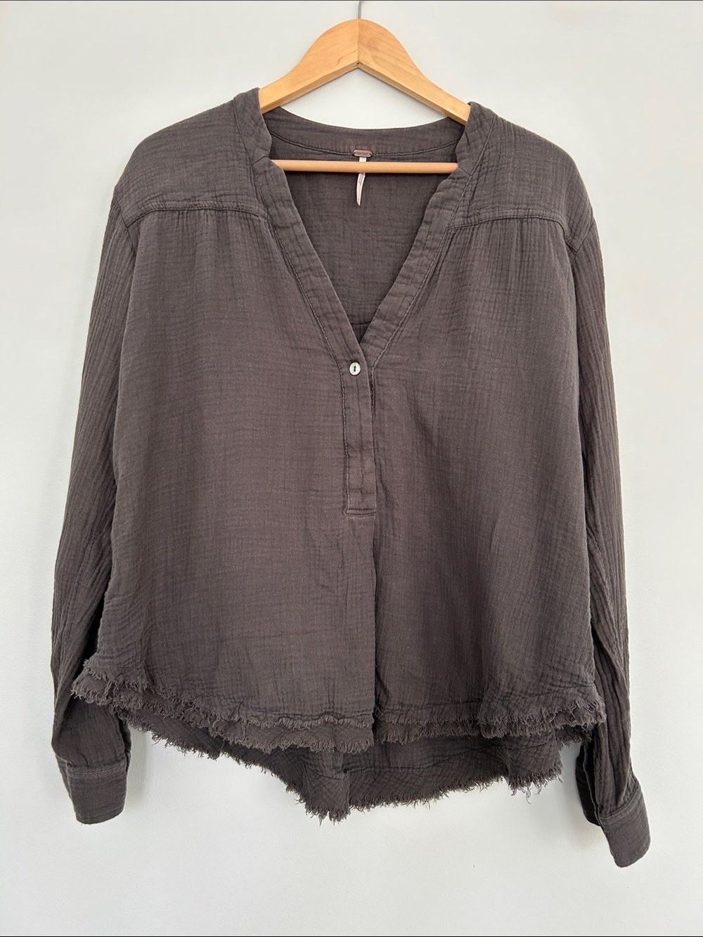 Free People Washed Charcoal Button Popover Tunic